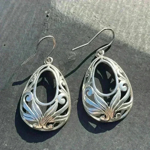Vintage, 525 sterling silver teardrop shaped dangle earrings - Picture 1 of 5